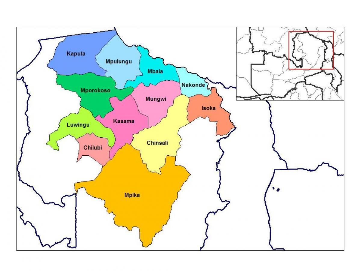 Kart over nord-provinsen i Zambia