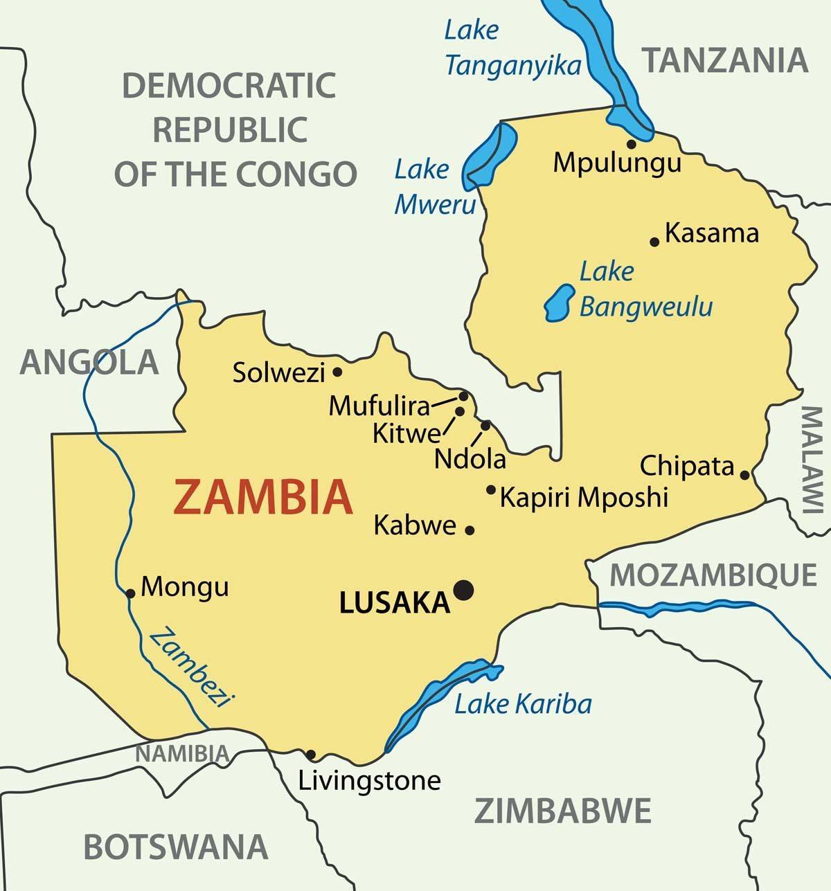 Kart over kitwe Zambia
