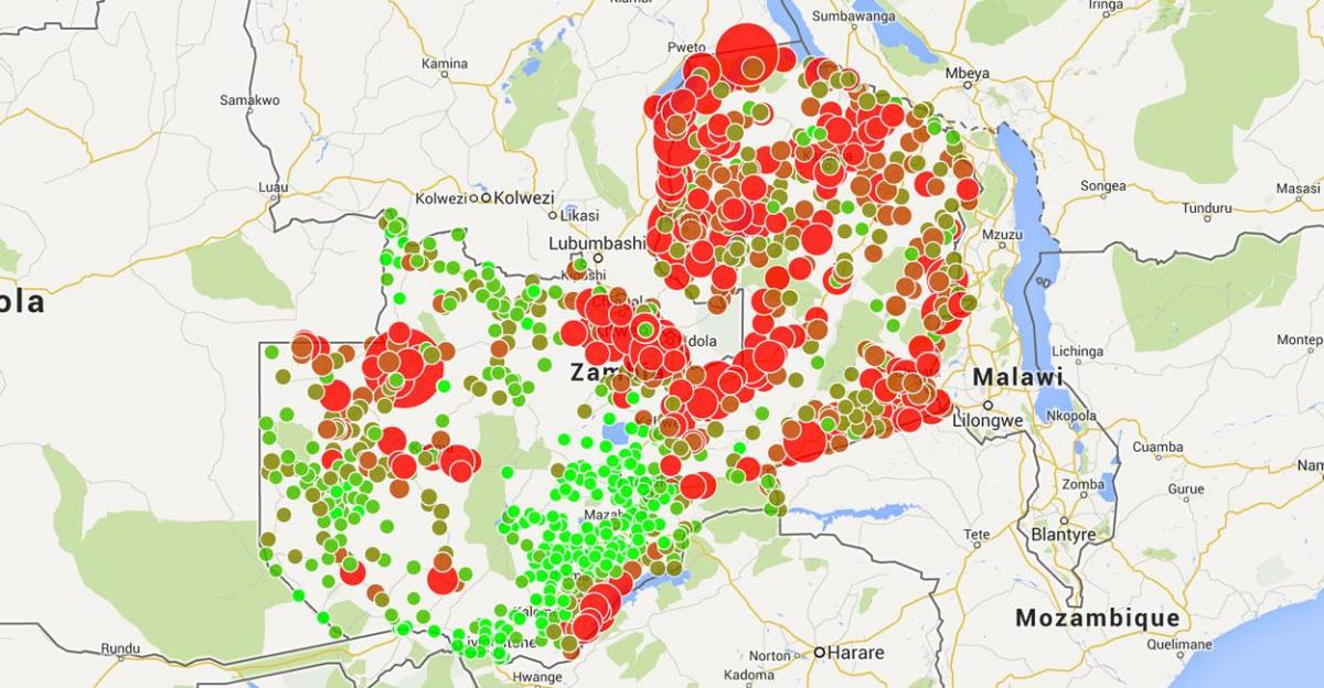 Kart over Zambia malaria