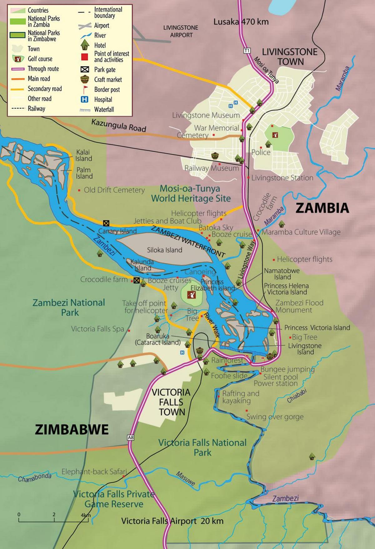 kart over byen livingstone i Zambia